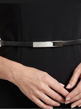 Jacob Women’s Black Reptile Print Skinny Belt Silver Bar Clasp Modern Utility